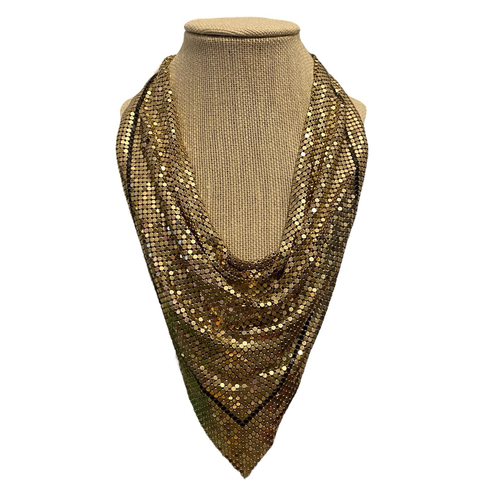 Vintage Whiting & Davis Gold Tone Mesh Like Purse Or Bag Disco Retro Necklace